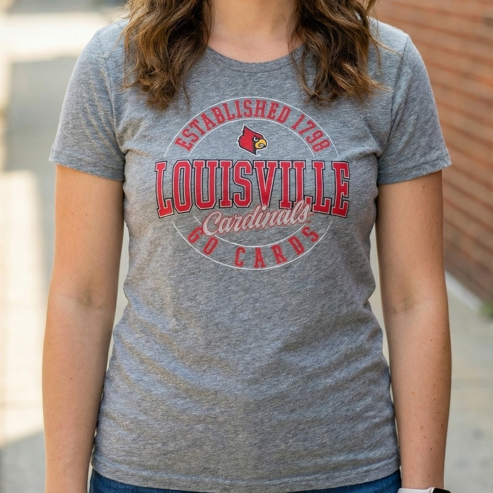Captivating‎ Louisville Cardinals NCAA Graphic T-Shirt Gray Heather Short Sleeve